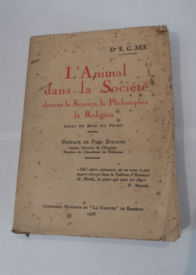 L'animal dans la société devant la science la philosophie la religion - Essai de mise au point - Émile Germain-Sée