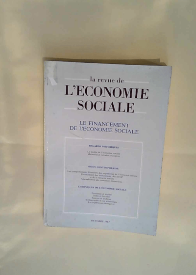 la revue de l économie sociale le financement de l économie sociale 1987 -