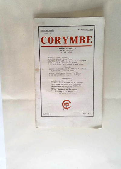 Corymbe CAHIERS LITTERAIRES - 8e ANNEE - TOME VIII - MARS-AVRIL 1939 N°47 -