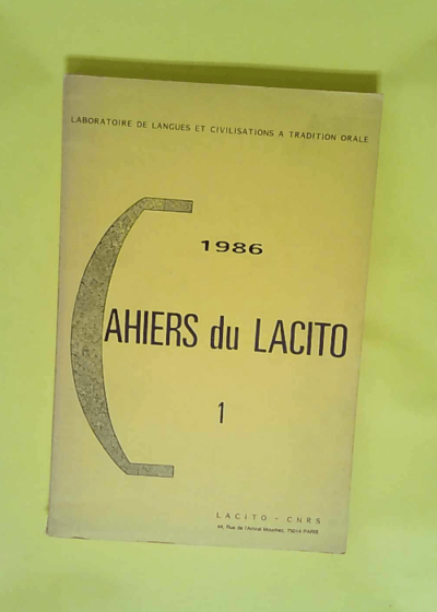 Cahiers du LACITO  - Laboratoire des langues et civilisations à tradition orale