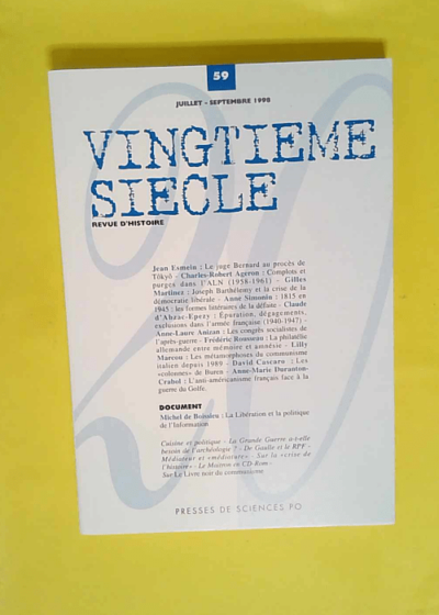 Vingtième siècle numéro 59  -