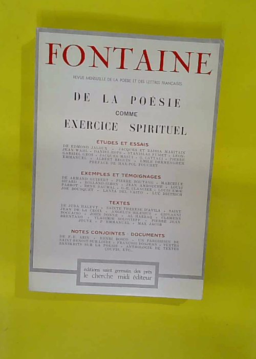 De la Poesie Comme Exercice Spirituel – Max-Pol Fouchet De la Poesie Comme Exercice Spirituel – Max-Pol Fouchet