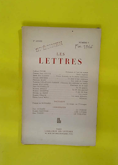 LES LETTRES – 2° ANNEE – N°7 – LES LETTRES – 2° ANNEE – N°7 –