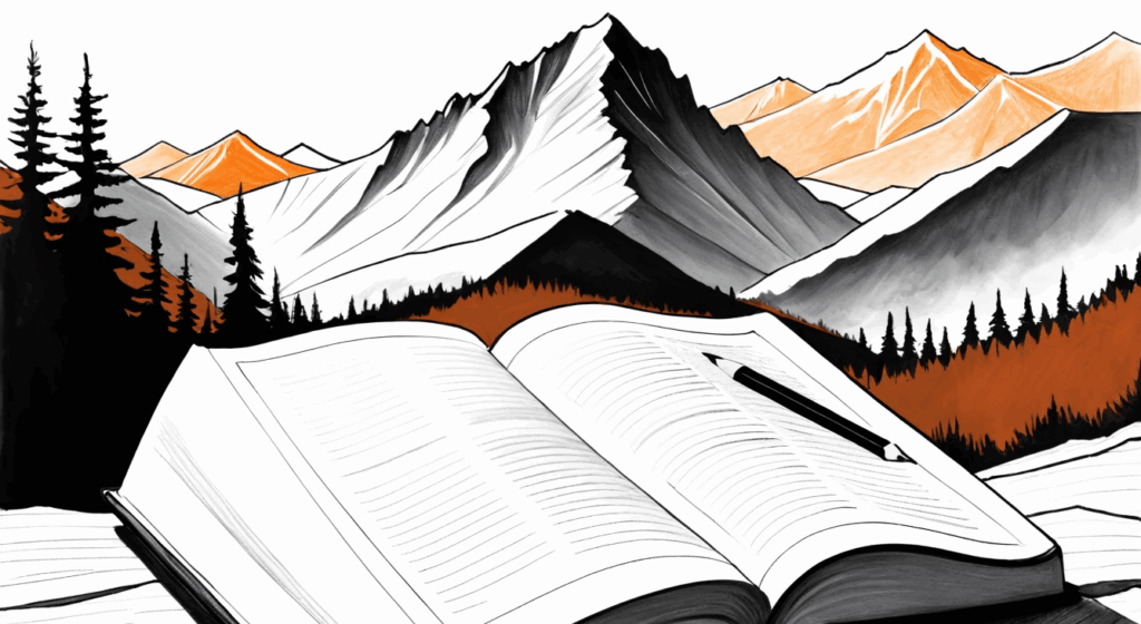 Vue paysage montagne des Pyrénées avec un livre